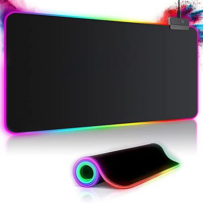 Realky RGB Gaming muismat 800 x 300 mm XXL Met 14 verlichtingsstanden 7 LED-kleuren Waterdicht Antislip Voor computer Voor professionele gamers Zwart Realky RGB Gaming muismat 800 x 300 mm XXL Met 14 verlichtingsstanden 7 LED-kleuren Waterdicht Antislip Voor computer Voor professionele gamers Zwart
