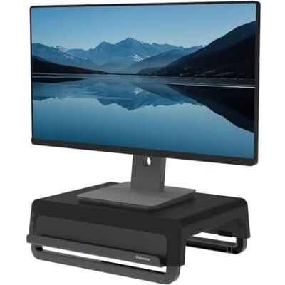 Fellowes Breyta™ Monitorstandaard voor bureau, 100% recyclebaar, voor thuis en op kantoor, ergonomische monitorstandaard, draagbaar, met 3 hoogte-instellingen, zwart Fellowes Breyta™ Monitorstandaard voor bureau, 100% recyclebaar, voor thuis en op kantoor, ergonomische monitorstandaard, draagbaar, met 3 hoogte-instellingen, zwart