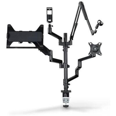 Hama Displayhouder voor streaming (4 armen, in hoogte verstelbaar, draaibaar, kantelbaar, microfoonarm, tafelstatief, voor 2 monitoren, microfoon, camera, streaming-licht, mobiele telefoon, Hama Displayhouder voor streaming (4 armen, in hoogte verstelbaar, draaibaar, kantelbaar, microfoonarm, tafelstatief, voor 2 monitoren, microfoon, camera, streaming-licht, mobiele telefoon,
