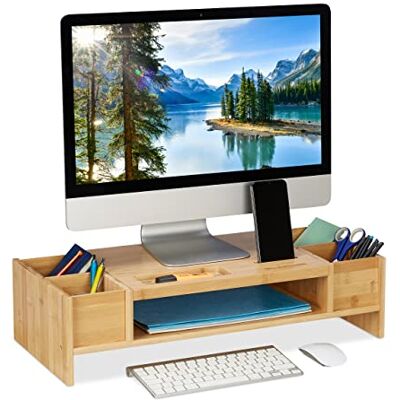 Relaxdays Soporte Monitorstandaard van bamboe met vakken, 15,5 x 62,5 x 28 cm (h x b x d) Relaxdays Soporte Monitorstandaard van bamboe met vakken, 15,5 x 62,5 x 28 cm (h x b x d)