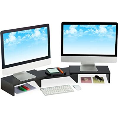 Relaxdays Monitorstandaard voor 2 monitoren, verstelbaar, ergonomisch, desktop monitorverhoger, zwart Relaxdays Monitorstandaard voor 2 monitoren, verstelbaar, ergonomisch, desktop monitorverhoger, zwart
