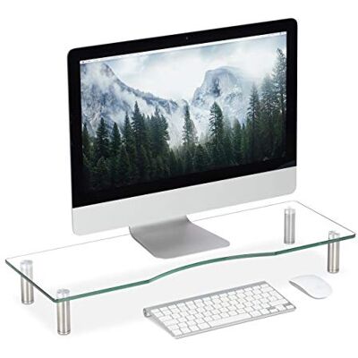 Relaxdays Glazen schermstandaard, laptopblad, in hoogte verstelbaar 9 tot 11 cm, verschillende kleuren, transparant Relaxdays Glazen schermstandaard, laptopblad, in hoogte verstelbaar 9 tot 11 cm, verschillende kleuren, transparant