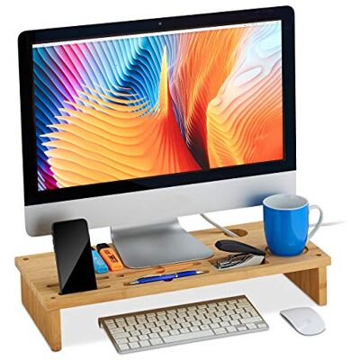 Relaxdays Bamboe schermverhoger, met opbergruimte, vrijstaand, monitorstandaard voor kantoor, HLP 9 x 54 x 23 cm, naturel Relaxdays Bamboe schermverhoger, met opbergruimte, vrijstaand, monitorstandaard voor kantoor, HLP 9 x 54 x 23 cm, naturel