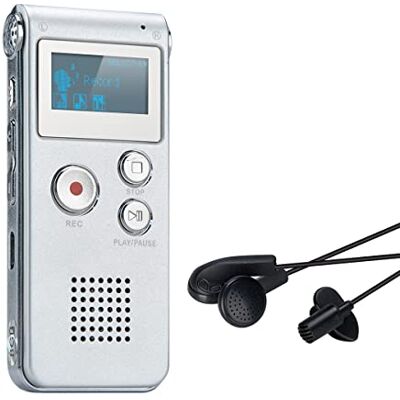 COVVY Digitale dictafoon, draagbaar, MP3-speler, 8 GB, zilverkleurig COVVY Digitale dictafoon, draagbaar, MP3-speler, 8 GB, zilverkleurig