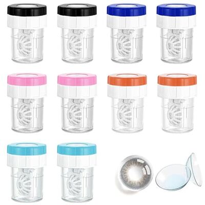 YOYEAH 10 stuks contactlensdozen van kunststof, meerkleurig, 4,8 x 3,4 cm, handreiniger met draaifunctie, draagbaar, voor zachte lenzen, thuis en op reis YOYEAH 10 stuks contactlensdozen van kunststof, meerkleurig, 4,8 x 3,4 cm, handreiniger met draaifunctie, draagbaar, voor zachte lenzen, thuis en op reis