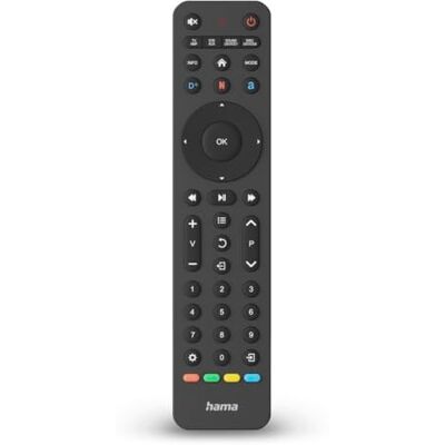 Hama Universele infrarood tv-afstandsbediening, tot 8 apparaten, leerfunctie, streamingknop, voorgeprogrammeerd, compatibel met LG/Samsung/Sony/Hitachi/TCL/Philips/Panasonic Smart TV, zwart Hama Universele infrarood tv-afstandsbediening, tot 8 apparaten, leerfunctie, streamingknop, voorgeprogrammeerd, compatibel met LG/Samsung/Sony/Hitachi/TCL/Philips/Panasonic Smart TV, zwart
