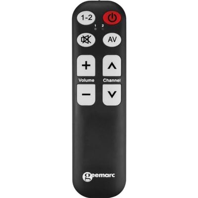 Geemarc TV5 Eenvoudig te bedienen universele afstandsbediening met 7 grote programmeerbare toetsen voor senioren werkt als infrarood afstandsbediening Geemarc TV5 Eenvoudig te bedienen universele afstandsbediening met 7 grote programmeerbare toetsen voor senioren werkt als infrarood afstandsbediening