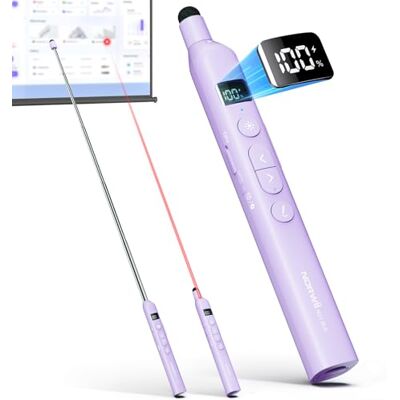 Norwii N21 Bluetooth-presentatieklicker met Telescopische Onderwijspointer, Presentatieremote met Uittrekbaar Stokje voor PowerPoint, Draadloze Presentator, Diaversteller Paars Norwii N21 Bluetooth-presentatieklicker met Telescopische Onderwijspointer, Presentatieremote met Uittrekbaar Stokje voor PowerPoint, Draadloze Presentator, Diaversteller Paars