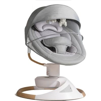bebe2luxe EMY: Elektrische babyschommel/babywip, houteffect, natuurlijke schommeling, multi-positie 360, Bluetooth, afstandsbediening (grijs) bebe2luxe EMY: Elektrische babyschommel/babywip, houteffect, natuurlijke schommeling, multi-positie 360, Bluetooth, afstandsbediening (grijs)