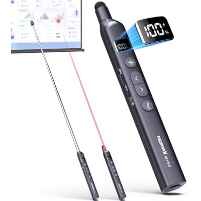 Norwii N21 Bluetooth-presentatieklicker met Telescopische Onderwijspointer, Presentatieremote met Uittrekbaar Stokje voor PowerPoint, Draadloze Presentator, Diaversteller Zwart Norwii N21 Bluetooth-presentatieklicker met Telescopische Onderwijspointer, Presentatieremote met Uittrekbaar Stokje voor PowerPoint, Draadloze Presentator, Diaversteller Zwart
