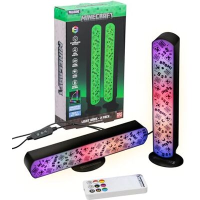 Paladone Minecraft Set van 2 officieel gelicentieerde lichtbalken met afstandsbediening, kleurfase, 3 helderheidsniveaus en responsieve muziek, speelkamerdecoratie en cadeau voor jongens en Paladone Minecraft Set van 2 officieel gelicentieerde lichtbalken met afstandsbediening, kleurfase, 3 helderheidsniveaus en responsieve muziek, speelkamerdecoratie en cadeau voor jongens en