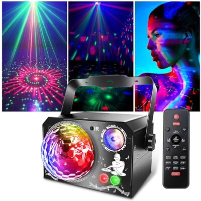Fwiull 4-in-1 podiumlamp, discolamp met afstandsbediening, stroboscoop, 65 RGB- en uv-effecten, USB discobal, spraakmuziek, ideaal voor avond, Halloween, party, Kerstmis Fwiull 4-in-1 podiumlamp, discolamp met afstandsbediening, stroboscoop, 65 RGB- en uv-effecten, USB discobal, spraakmuziek, ideaal voor avond, Halloween, party, Kerstmis