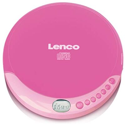 Lenco CD-011 Walkman draagbare cd-speler met hoofdtelefoon en micro-USB-oplaadkabel, roze Lenco CD-011 Walkman draagbare cd-speler met hoofdtelefoon en micro-USB-oplaadkabel, roze