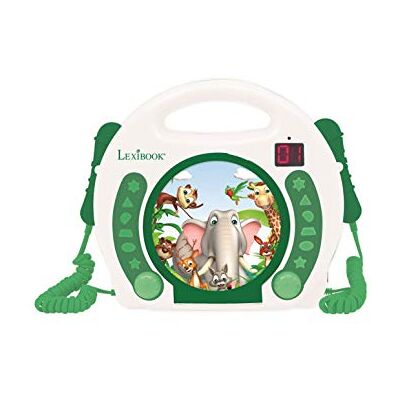 Lexibook Draagbare dierlijke cd-speler met microfoons, handvat, programmering, herhaling, karaoke, jungle, oortelefoonaansluiting, kind, jongen, meisje, wit/groen, RCDK100ANX Lexibook Draagbare dierlijke cd-speler met microfoons, handvat, programmering, herhaling, karaoke, jungle, oortelefoonaansluiting, kind, jongen, meisje, wit/groen, RCDK100ANX
