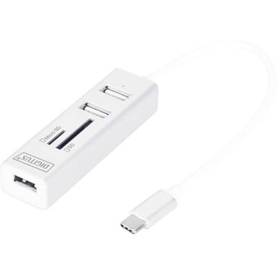 Digitus USB 2.0 hub type C 3 poorten met kaartlezer, 1 microSD-aansluiting, wit Digitus USB 2.0 hub type C 3 poorten met kaartlezer, 1 microSD-aansluiting, wit