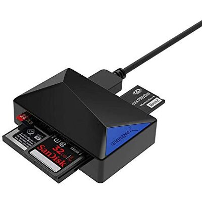 SABRENT Geheugenkaartlezer, 4 sleuven, SD/Micro SD, CF, naar USB 3.2, adapter voor MS, MMC, TF, SDXC, SDHC, Micro SDHC, Micro SDXC, UHS-I, snelle overdracht, gelijktijdige toegang tot 4 kaarten (CR-BMC3) SABRENT Geheugenkaartlezer, 4 sleuven, SD/Micro SD, CF, naar USB 3.2, adapter voor MS, MMC, TF, SDXC, SDHC, Micro SDHC, Micro SDXC, UHS-I, snelle overdracht, gelijktijdige toegang tot 4 kaarten (CR-BMC3)
