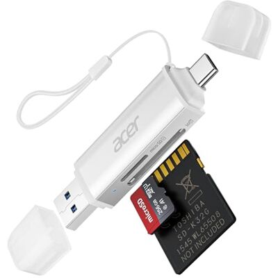 Acer SD-kaartlezer, adapter voor geheugenkaartlezer, USB C en USB 3.0 voor SD/Micro SD/SDHC/SDXC/MMC, compatibel met iPhone 15 Pro, MacBook Pro/Air, iPad Pro 2021, Pixel, XPS 13 enz. Acer SD-kaartlezer, adapter voor geheugenkaartlezer, USB C en USB 3.0 voor SD/Micro SD/SDHC/SDXC/MMC, compatibel met iPhone 15 Pro, MacBook Pro/Air, iPad Pro 2021, Pixel, XPS 13 enz.