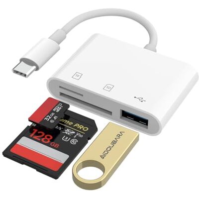 AIDOUBARA USB C SD-kaartlezer voor iPhone 16/15, geheugenkaartlezer met SD Micro SD en USB-aansluiting, digitale camera-adapter compatibel met iPad, Mac, MacBook Pro/Air, Kodak Pixpro en AIDOUBARA USB C SD-kaartlezer voor iPhone 16/15, geheugenkaartlezer met SD Micro SD en USB-aansluiting, digitale camera-adapter compatibel met iPad, Mac, MacBook Pro/Air, Kodak Pixpro en