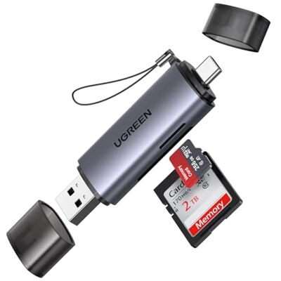 UGREEN USB 3.0 en USB C Kaartlezer USB 2 in 1 TF en SD Kaart Dual Slot OTG Geheugenkaart. UGREEN USB 3.0 en USB C Kaartlezer USB 2 in 1 TF en SD Kaart Dual Slot OTG Geheugenkaart.