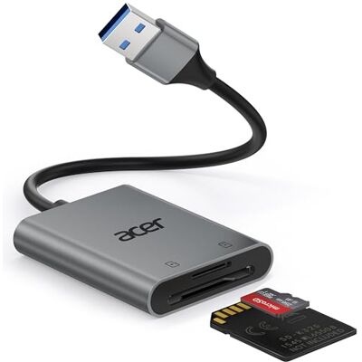 Acer USB 3.0 SD-kaartlezer met kabel, SD-kaartlezer voor camera van aluminium, UHS-I, micro-SD-adapter, compatibel met SDXC, Micro SDHC, TF, laptop, jachtcamera Acer USB 3.0 SD-kaartlezer met kabel, SD-kaartlezer voor camera van aluminium, UHS-I, micro-SD-adapter, compatibel met SDXC, Micro SDHC, TF, laptop, jachtcamera