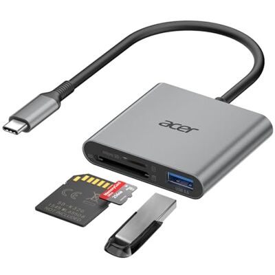 Acer SD-kaartlezer met USB 3.0, 3-in-1 USB C SD Card Reader 3.0, adapter voor SD/Micro SD/SDHC/SDXC/MMC, compatibel met iPhone 16, MacBook Pro/Air, iPad Pro 2021, Pixel, XPS 13 enz Acer SD-kaartlezer met USB 3.0, 3-in-1 USB C SD Card Reader 3.0, adapter voor SD/Micro SD/SDHC/SDXC/MMC, compatibel met iPhone 16, MacBook Pro/Air, iPad Pro 2021, Pixel, XPS 13 enz