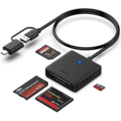 BENFEI Geheugenkaartlezer, 4-in-1 USB 3.0 en USB-C naar SD Micro SD MS CF-adapter, 4 kaarten gelijktijdig lezen en schrijven, compatibel met iPhone 15, MacBook Pro/Air 2023 en meer BENFEI Geheugenkaartlezer, 4-in-1 USB 3.0 en USB-C naar SD Micro SD MS CF-adapter, 4 kaarten gelijktijdig lezen en schrijven, compatibel met iPhone 15, MacBook Pro/Air 2023 en meer
