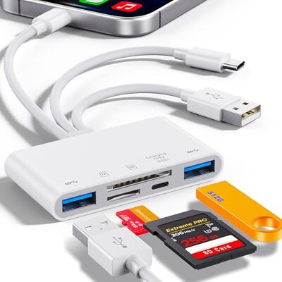 JOOPSHEE 5-in-1 geheugenkaartlezer, USB OTG-adapter en SD-kaartlezer voor iPhone/iPad, USB C en USB A-apparaten met Micro SD- en SD-kaartsleuven, ondersteunt SD/Micro SD/SDHC/SDXC JOOPSHEE 5-in-1 geheugenkaartlezer, USB OTG-adapter en SD-kaartlezer voor iPhone/iPad, USB C en USB A-apparaten met Micro SD- en SD-kaartsleuven, ondersteunt SD/Micro SD/SDHC/SDXC