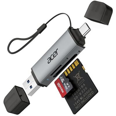 Acer SD-kaartlezer, adapter voor geheugenkaartlezer, USB C en USB 3.0 voor SD/Micro SD/SDHC/SDXC/MMC, compatibel met iPhone 15 Pro, MacBook Pro/Air, iPad Pro 2021, Pixel, XPS 13 enz. Acer SD-kaartlezer, adapter voor geheugenkaartlezer, USB C en USB 3.0 voor SD/Micro SD/SDHC/SDXC/MMC, compatibel met iPhone 15 Pro, MacBook Pro/Air, iPad Pro 2021, Pixel, XPS 13 enz.