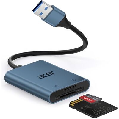 Acer USB 3.0 SD-kaartlezer met kabel, SD-kaartlezer voor camera van aluminium, UHS-I, micro-SD-adapter, compatibel met SDXC, Micro SDHC, TF, laptop, jachtcamera Acer USB 3.0 SD-kaartlezer met kabel, SD-kaartlezer voor camera van aluminium, UHS-I, micro-SD-adapter, compatibel met SDXC, Micro SDHC, TF, laptop, jachtcamera
