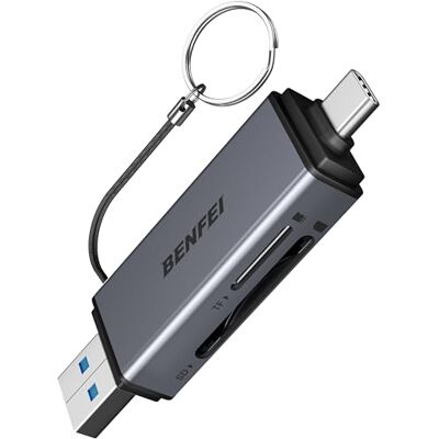 BENFEI SD Card Reader, Dual USB 3.0/USB C-aansluiting, High Speed OTG-adapter, voor SD/MMC/Micro SD/TF/SDXC/SDHC/Micro SDHC/Micro SDXC, compatibel met Android/Windows/Mac OS enz BENFEI SD Card Reader, Dual USB 3.0/USB C-aansluiting, High Speed OTG-adapter, voor SD/MMC/Micro SD/TF/SDXC/SDHC/Micro SDHC/Micro SDXC, compatibel met Android/Windows/Mac OS enz