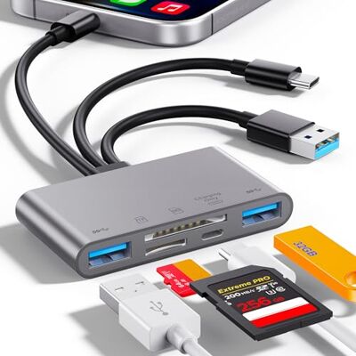 JOOPSHEE 5-in-1 SD-kaartlezer, high-speed USB 3.0-adapter voor telefoon/tablet, USB C/A-apparaten met TF en SD-kaartsleuven, ondersteunt SD/TF/SDHC/SDXC/MMC JOOPSHEE 5-in-1 SD-kaartlezer, high-speed USB 3.0-adapter voor telefoon/tablet, USB C/A-apparaten met TF en SD-kaartsleuven, ondersteunt SD/TF/SDHC/SDXC/MMC