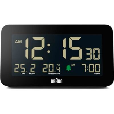 Braun BC10B Digitale wekker met datum-, maand- en temperatuurweergave, lcd-negatief display, snelle instelling en opgeblazen alarmpiep, zwart Braun BC10B Digitale wekker met datum-, maand- en temperatuurweergave, lcd-negatief display, snelle instelling en opgeblazen alarmpiep, zwart
