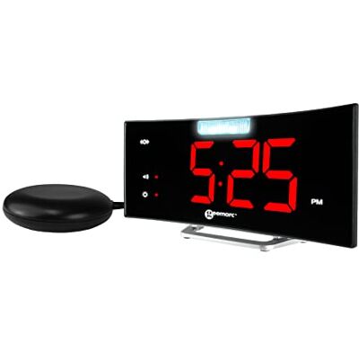 Geemarc Wekker met 95 dB luid alarm, trilkussen, groot scherm en Wake 'N' Shake Curve flitser zal je wakker maken uit diepe slaap USB-oplaadpoort versie DE Geemarc Wekker met 95 dB luid alarm, trilkussen, groot scherm en Wake 'N' Shake Curve flitser zal je wakker maken uit diepe slaap USB-oplaadpoort versie DE