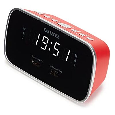 Aiwa CRU-19RD wekkerradio in rood, digitaal, dubbel opladen via USB, voor het opladen van smartphones en tablets Aiwa CRU-19RD wekkerradio in rood, digitaal, dubbel opladen via USB, voor het opladen van smartphones en tablets