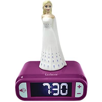 Lexibook Frozen Elsa, wekker met nachtlampje Elsa, lichtgevend figuur, keuze uit 6 alarmen, 6 geluidseffecten, display met achtergrondverlichting, klok, snooze, paars/wit, RL800FZ Lexibook Frozen Elsa, wekker met nachtlampje Elsa, lichtgevend figuur, keuze uit 6 alarmen, 6 geluidseffecten, display met achtergrondverlichting, klok, snooze, paars/wit, RL800FZ