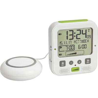 TFA Dostmann Boom Zendergestuurde Wekker, 60.2538.02, met Trilalarm, Verstelbare Volume/Toon/Frequentie, met Weekdagen, Wit/Groen, (l) 110 x (b) 65 x (h) 122 mm TFA Dostmann Boom Zendergestuurde Wekker, 60.2538.02, met Trilalarm, Verstelbare Volume/Toon/Frequentie, met Weekdagen, Wit/Groen, (l) 110 x (b) 65 x (h) 122 mm