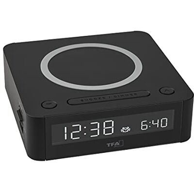TFA Dostmann Easy-Charge 60.2030.01 Qi draadloze digitale wekker met Qi draadloos laadstation, kleurendisplay, alarm met 2 volumes, sluimerfunctie, met netadapter, zwart TFA Dostmann Easy-Charge 60.2030.01 Qi draadloze digitale wekker met Qi draadloos laadstation, kleurendisplay, alarm met 2 volumes, sluimerfunctie, met netadapter, zwart