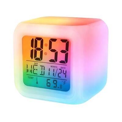 PARENCE Chameleon LCD-wekker met verlichting, veelkleurige digitale klok met thermometer, weergave 24/12-7 kleurveranderingen PARENCE Chameleon LCD-wekker met verlichting, veelkleurige digitale klok met thermometer, weergave 24/12-7 kleurveranderingen