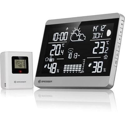 BRESSER ClimateTemp NDH-NEO Draadloos weerstation met buitensensor, temperatuur- en vochtigheidsweergave, weersvoorspelling, vorstwaarschuwing, landschap, zilver/zwart BRESSER ClimateTemp NDH-NEO Draadloos weerstation met buitensensor, temperatuur- en vochtigheidsweergave, weersvoorspelling, vorstwaarschuwing, landschap, zilver/zwart