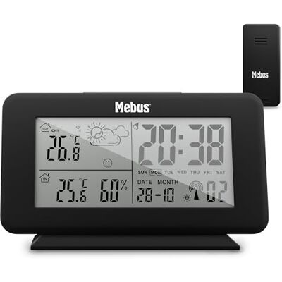 Mebus Digitaal Funk Wetterstation mit Buitenensor, Thermometer binnen/aussen, Temperatuur, Batterij bediend, Weerbestendig, Kleur: Zwart, Model: 40689 Mebus Digitaal Funk Wetterstation mit Buitenensor, Thermometer binnen/aussen, Temperatuur, Batterij bediend, Weerbestendig, Kleur: Zwart, Model: 40689