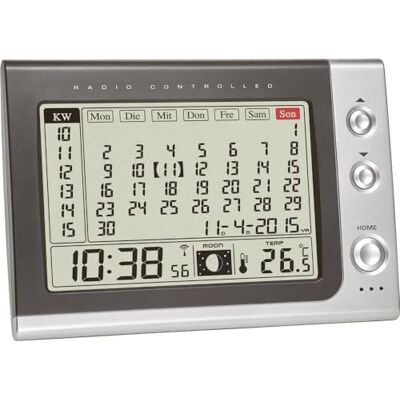 TFA Dostmann Radiogestuurde wekker met maandkalender, 60,2529,54, weergave van de binnentemperatuur/maanfase, 18,2 x 6,1 x 15,8 cm, grijs, kunststof TFA Dostmann Radiogestuurde wekker met maandkalender, 60,2529,54, weergave van de binnentemperatuur/maanfase, 18,2 x 6,1 x 15,8 cm, grijs, kunststof