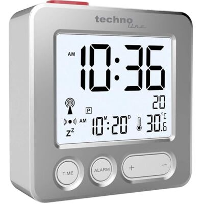 techno line Technoline WT265 Praktische en overtuigende, radiogestuurde wekkerradio met voorkant van echt geborsteld metaal, zilver, aanraakactivering voor verlichting, datum, binnentemperatuur, 66 x 21 x 66 mm techno line Technoline WT265 Praktische en overtuigende, radiogestuurde wekkerradio met voorkant van echt geborsteld metaal, zilver, aanraakactivering voor verlichting, datum, binnentemperatuur, 66 x 21 x 66 mm