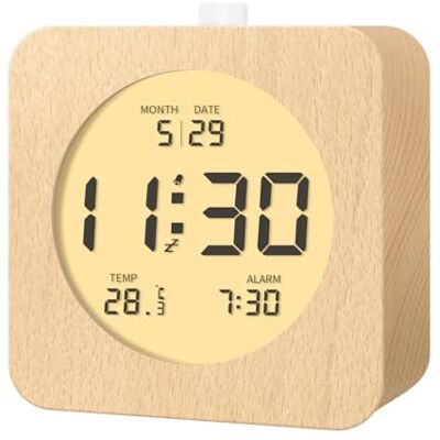 aboveClock Digitale wekker van hout, wekker, lcd-digitale klok met datumweergave, temperatuur, snooze-functie, achtergrondverlichting, werkt op batterijen, licht hout aboveClock Digitale wekker van hout, wekker, lcd-digitale klok met datumweergave, temperatuur, snooze-functie, achtergrondverlichting, werkt op batterijen, licht hout