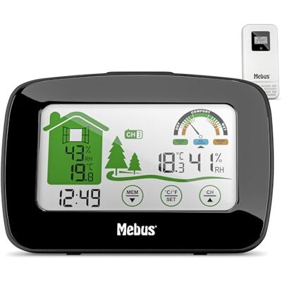 Mebus Functioneel weerstation met buitensensor, thermometer/hygrometer (binnen/buiten), welvoerdikator gewaardeerd kamerklima, min-/max-functie, displayverlichting, kleur: zwart, model: 40902 Mebus Functioneel weerstation met buitensensor, thermometer/hygrometer (binnen/buiten), welvoerdikator gewaardeerd kamerklima, min-/max-functie, displayverlichting, kleur: zwart, model: 40902