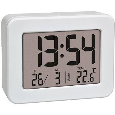 TFA Dostmann 60.2044.02 Mini-wekker met batterij met datum en binnenthermometer, kleine reiswekker, wit TFA Dostmann 60.2044.02 Mini-wekker met batterij met datum en binnenthermometer, kleine reiswekker, wit
