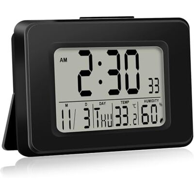 Behogan Digitale radiogestuurde wekker met thermometer en hygrometer, digitale radiogestuurde klok met achtergrondverlichting, automatische tijdsynchronisatie, dag van de week, temperatuur, functie Behogan Digitale radiogestuurde wekker met thermometer en hygrometer, digitale radiogestuurde klok met achtergrondverlichting, automatische tijdsynchronisatie, dag van de week, temperatuur, functie