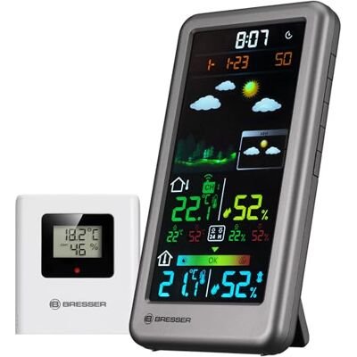 BRESSER Neomeo V Draadloos weerstation, zilver, kleurendisplay, 24/48 uur voorspelling, temperatuur/vochtigheid, buitensensor BRESSER Neomeo V Draadloos weerstation, zilver, kleurendisplay, 24/48 uur voorspelling, temperatuur/vochtigheid, buitensensor