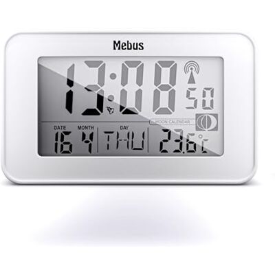 Mebus Digitale Funk-Wecker met Mondkalender, Verlichting, Binnenthermometer, Slummer-Functie/Materiaal: Kunststof/Kleur: Wit/Model: 51461 Mebus Digitale Funk-Wecker met Mondkalender, Verlichting, Binnenthermometer, Slummer-Functie/Materiaal: Kunststof/Kleur: Wit/Model: 51461
