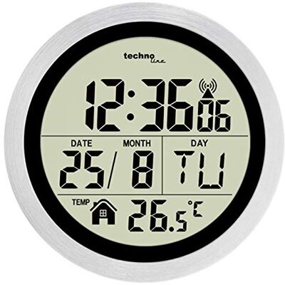 techno line line WT3005 Digitale radiografische wandklok voor badkamer, kunststof, diameter 147 x 79 mm, zilverkleurig techno line line WT3005 Digitale radiografische wandklok voor badkamer, kunststof, diameter 147 x 79 mm, zilverkleurig