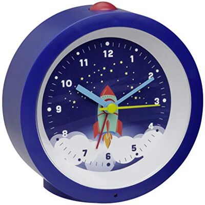 TFA Dostmann analoge wekker voor kinderen, 60.1033.06, met raketmotief, stil kwartsuurwerk, achtergrondverlichting, alarm met snooze-functie, goed afleesbare cijfers, blauw, (L)105 x (B)41 x (H)105 mm TFA Dostmann analoge wekker voor kinderen, 60.1033.06, met raketmotief, stil kwartsuurwerk, achtergrondverlichting, alarm met snooze-functie, goed afleesbare cijfers, blauw, (L)105 x (B)41 x (H)105 mm